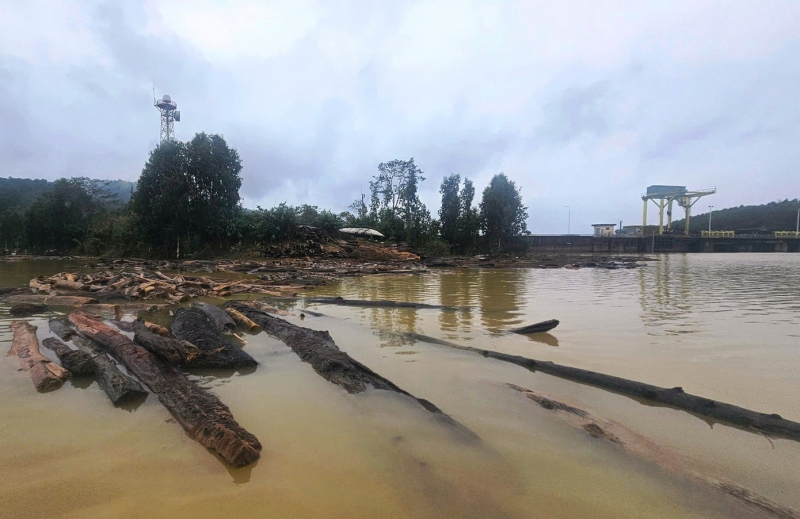 Hàng chục tấn gỗ, củi theo lũ về hồ thủy điện gây nguy cơ mất an toàn đập -0