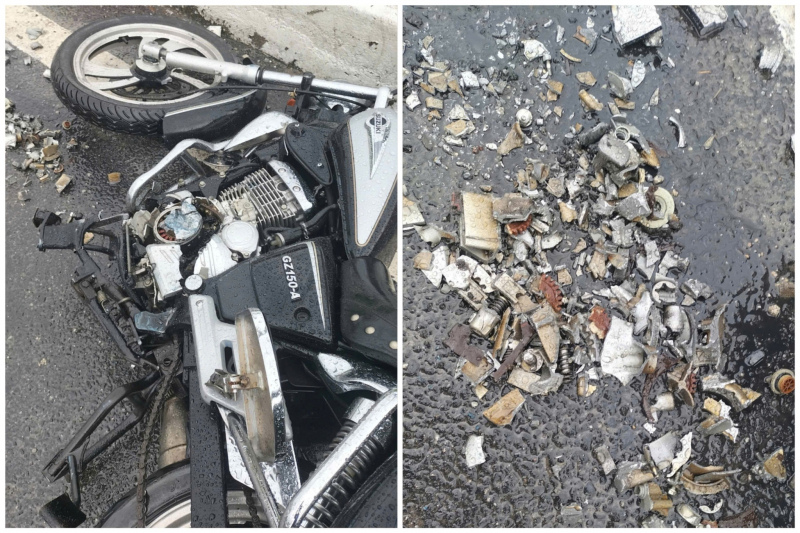 Čtyři železné bloky o hmotnosti desítek tun vypadly z kontejneru a srazily motocyklistu na silnici -3