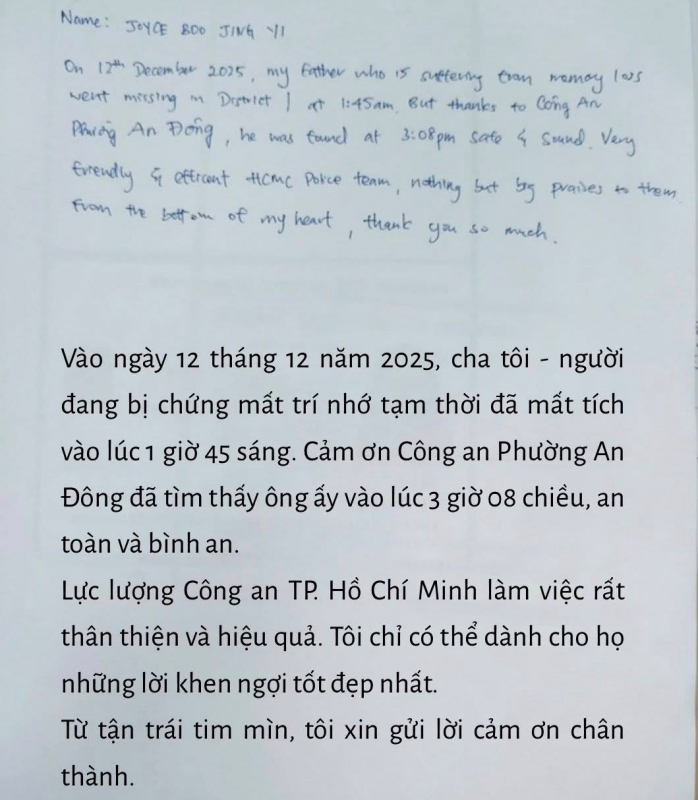 Công an phường khẩn trương tìm người thân người nước ngoài đi lạc đúng ngày sinh nhật -0