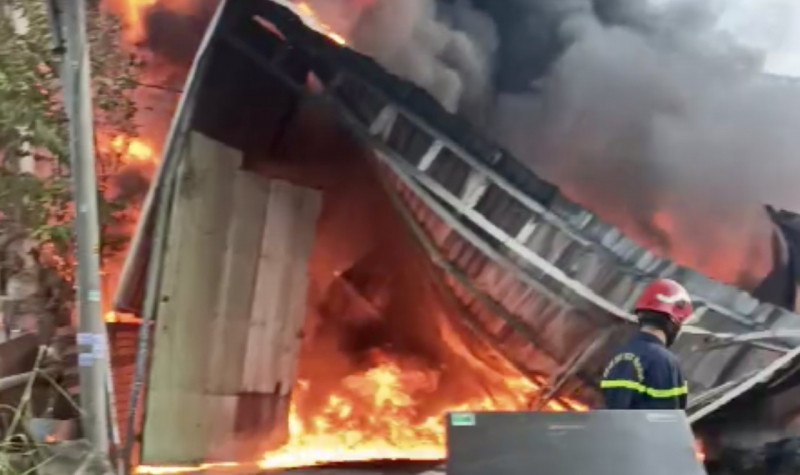 ក្រុមហ៊ុនឈើមួយកន្លែងដែលមានទំហំជាង ១៥០០ ម៉ែត្រការ៉េត្រូវបានឆេះ និងដួលរលំ។