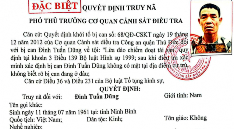   Truy nã đặc biệt bị can lừa đảo chiếm đoạt tài sản	 -0