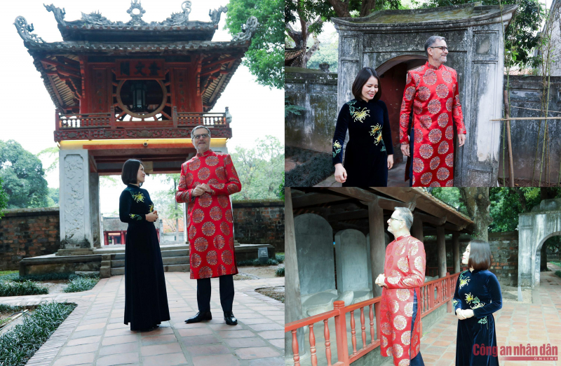 Đại sứ Pháp mặc áo dài trải nghiệm văn hóa Việt tại Văn Miếu -0