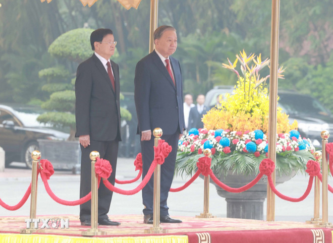 Tổng Bí thư Tô Lâm chủ trì lễ đón Tổng Bí thư, Chủ tịch nước Lào Thongloun Sisoulith -0