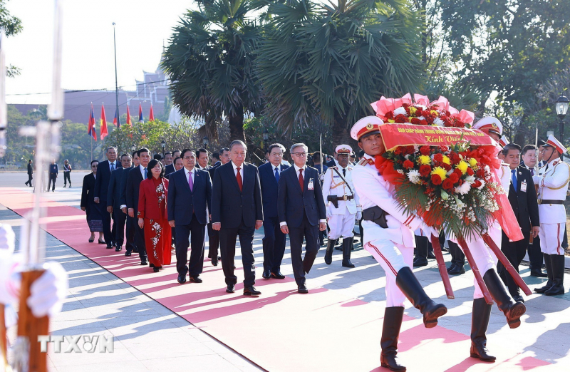 Lễ đón trọng thể Tổng Bí thư Tô Lâm tại thủ đô Vientiane của CHDCND Lào -0