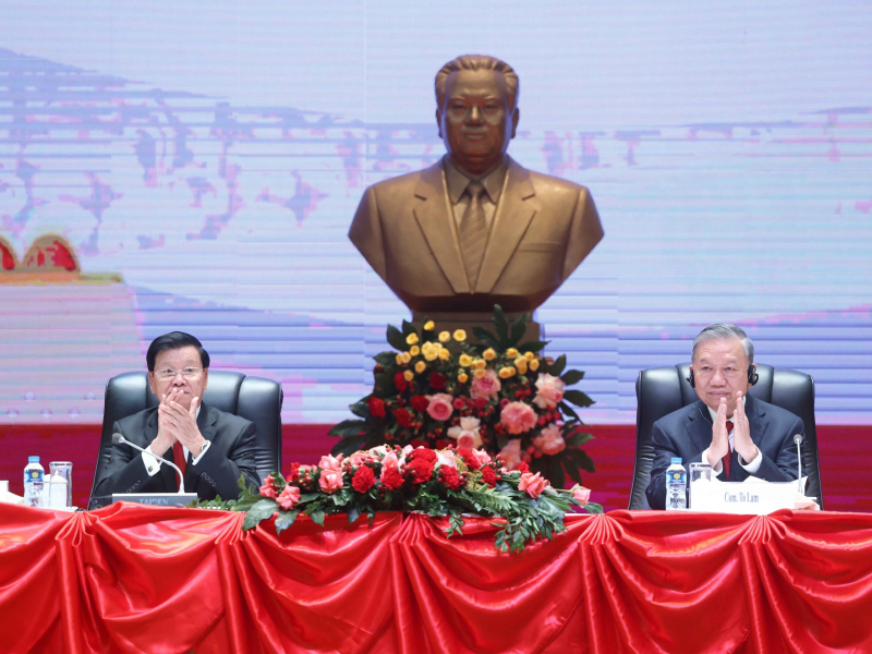 Tổng Bí thư Tô Lâm và Tổng Bí thư, Chủ tịch nước Lào chủ trì Hội nghị thông báo kết quả Đại hội XIV của Đảng Cộng sản Việt Nam -0