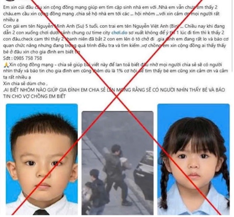 Thông tin bắt cóc 2 trẻ em tại khu vực Times City là sai sự thật -0