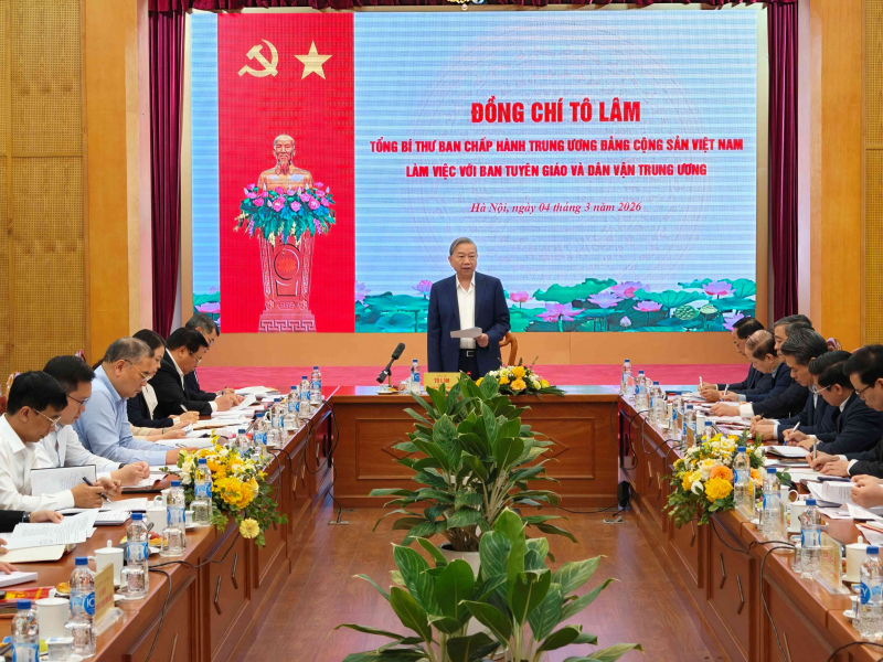 Tổng Bí thư Tô Lâm làm việc với Ban Tuyên giáo và Dân vận Trung ương về dự thảo quy định công tác chính trị, tư tưởng -0