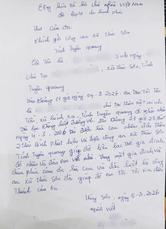 Công an xã Thái Sơn kịp thời hỗ trợ cháu bé đi lạc trở về với gia đình -0