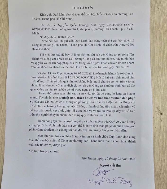 Công an phường xác minh và hỗ trợ người dân hoàn trả số tiền gần 1,3 tỷ đồng  -1