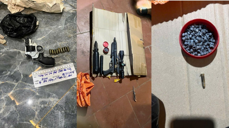 Bắt đối tượng mua bán ma tuý phát hiện 2 khẩu súng -0