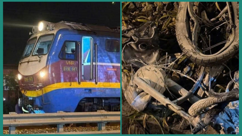 Xe máy va chạm tàu hỏa ở Hà Nội, 2 cô gái tử vong -0