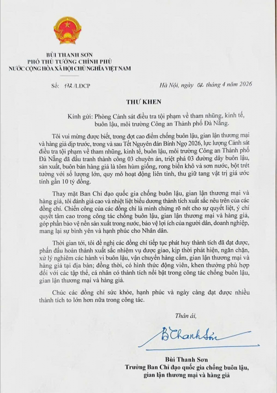 Phó Thủ tướng gửi Thư khen Công an TP Đà Nẵng lập chiến công chống buôn lậu, hàng giả -0
