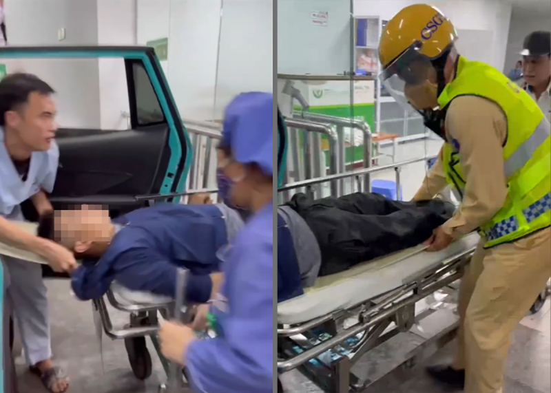 Hai nạn nhân  được CSGT dẫn đường, hỗ trợ đưa đi cấp cứu -0