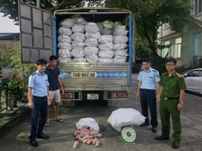 Thu giữ hơn 12 tấn chân lợn đã hư hoại tại khu vực biên giới -0