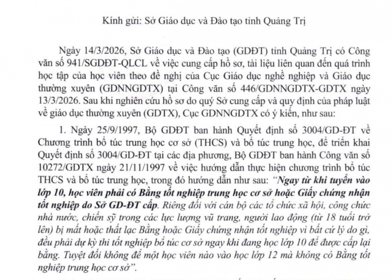 Cần giải quyết dứt điểm việc Chủ tịch UBMT xã chưa có bằng THCS đã vào học THPT ở Quảng Trị -0